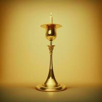 There is a candlestick hanging on a stand against a light gold background. AI Generative photo