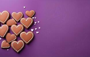 púrpura fondo, incluso uno en el forma de un amor carta, son rodeado por pequeño corazones. Copiar espacio para texto o diseño y representa el conceptos de San Valentín día y romance. ai generativo foto