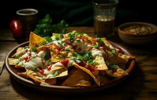 The warm, gooey cheese and tangy tomato sauce are the perfect combination. I love having snacks while I work, and these nachos hit the spot. AI Generative photo