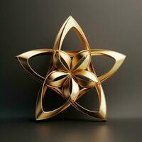 This is a 3D rendered golden geometric shape with a unique design, set against a background. AI Generative photo