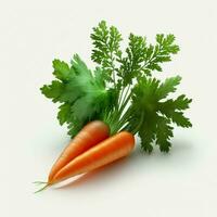 Fresh and healthy carrots with green leaves on a white background. The green leaves add a touch of freshness to these nutritious fruits. AI Generative photo