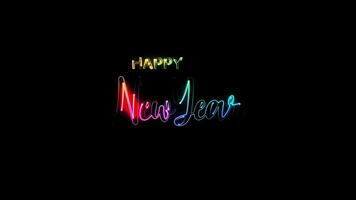 Happy New Year colorful neon laser text glitch effect video