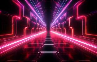 Abstract futuristic technological background with network, huge data, server, internet, and speed lines. into a tunnel of modern technology, abstract neon lights. AI Generative photo