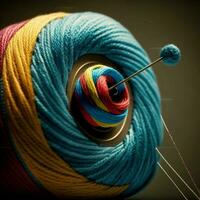 Thread and needle close-up view color yarn, dexterity, handicraft sewing, bobbin, spinning. AI Generative photo