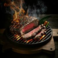 Enjoy the delectable taste of charcoal-grilled Kobe Wagyu beef, sliced and served as Yakiniku, a gourmet Japanese-style barbecue dish. AI Generative photo