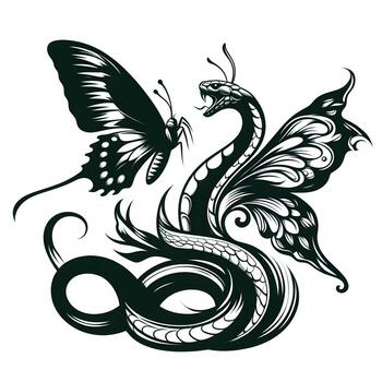 etéreo serpiente aleteo, un fascinante fusión de serpiente y mariposa elegancia. ai generado foto