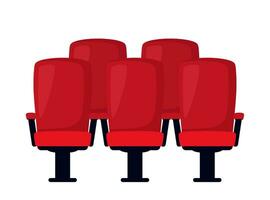 Rows of theater movie or cinema seats isolated on white. Red velvet chairs. Premier showtime comfortable seating. Vector illustration.