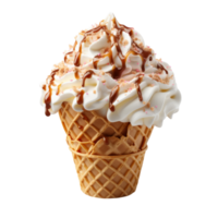 Ice cream scoop on waffle cone isolated on transparent background, created with generative AI png