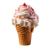 Ice cream scoop on waffle cone isolated on transparent background, created with generative AI png