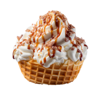 Ice cream scoop on waffle cone isolated on transparent background, created with generative AI png