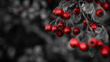 Macro Closeup of Ripe Hawthorn Berries in Autumn photo