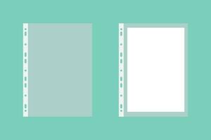 Sheet plastic protector, clear folder file. Punched pocket sheet mockup empty a4. vector