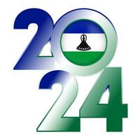 Happy New Year 2024 banner with Lesotho flag inside. Vector illustration.