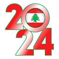 Happy New Year 2024 banner with Lebanon flag inside. Vector illustration.