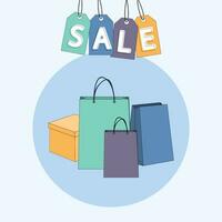 Multi-colored paper shopping bags with the inscription sale vector