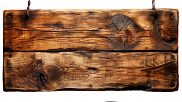 närbild av ett tömma brun trä- tecken, isolerat på en klar transparent bakgrund, årgång charm och rustik elegans trä tecken, ai generativ png