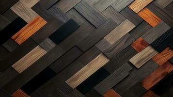 Wood marquetry wall parquet, abstract pattern background, Generative AI illustration photo