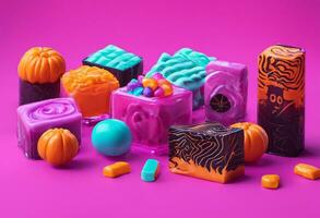 Halloween Candy Delight Sweet Pumpkin Treats. Ai generated content photo