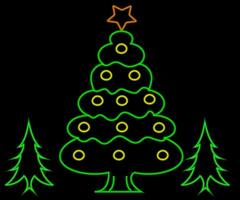 Abstract glowing neon christmas tree sign lgiht with on and off versions. Vector illustration