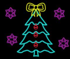 Abstract glowing neon christmas tree sign lgiht with on and off versions. Vector illustration