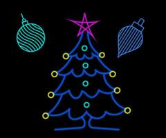 Abstract glowing neon christmas tree sign lgiht with on and off versions. Vector illustration