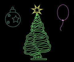 Abstract glowing neon christmas tree sign lgiht with on and off versions. Vector illustration