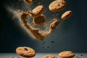 Flying cookies chip cookies. AI Generative Pro Photo