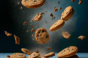 Flying cookies chip cookies. AI Generative Pro Photo