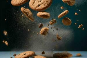 Flying cookies chip cookies. AI Generative Pro Photo