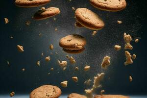 Flying cookies chip cookies. AI Generative Pro Photo