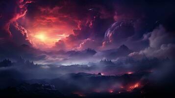 Dark sunset in the clouds photo