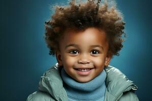 Ai generated studio portrait of cute little african boy on different colour backgrpounds photo