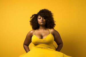 Ai generated Studio portrait of beautiful fat overweighted woman on different colour background photo