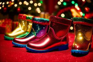 Festive Delights Candy Filled Christmas Boots to Sweeten Your Holidays. AI Generated. photo