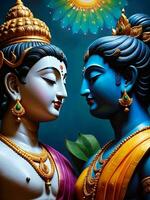 Divine Buddha and Krishna in Indian Artwork by Maya Patel. AI Generated. photo