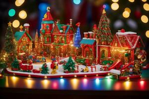 Miniature Santa s Workshop Playsets A World of Festive Delight. AI Generated. photo