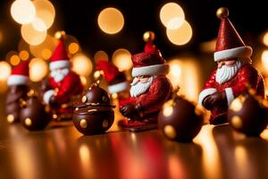 Sweet Indulgence Tempting Chocolate Santa Figures. AI Generated. photo