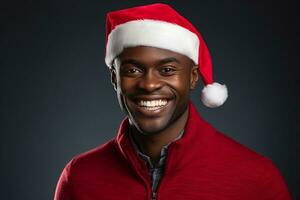 Ai generated portrait of handsome smiling man in santa claus wearing photo