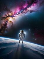 Astronaut s Journey Through the Nebula. AI Generated. photo