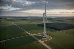 Majestic Wind Turbine Field in Motion. AI Generated. photo