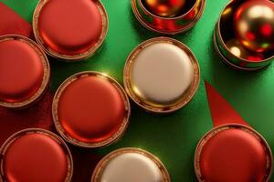 Christmas Cookie Tins Shiny Metallic Finish and Festive Arrangement. AI Generated. photo