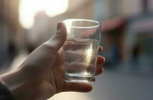 Hand with glass of water. Generate ai photo