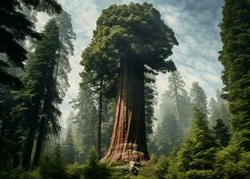 Ancient Giant sequoia tree. Generate Ai photo