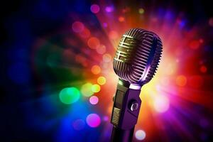 Singing microphone on colorful background. Generate ai photo