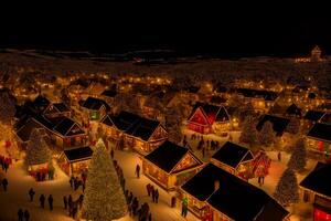 esclarecedor el noche encantador Navidad pueblo linternas para un acogedor fiesta ambiente. ai generado. foto