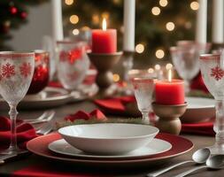 Festive Dinnerware Sets Elegant Designs for Holiday Celebrations. AI Generated. photo