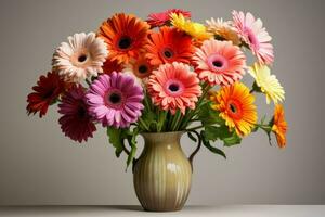 Elegant Gerbera daisies vase. Generate Ai photo