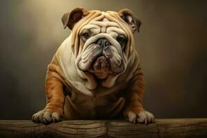 Squashed-faced Sitting bulldog dog. Generate Ai photo