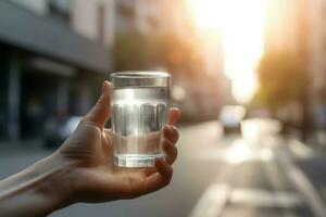 humano mano con vaso de agua. generar ai foto