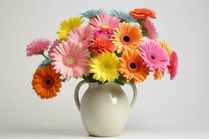 Vibrant Gerbera daisies vase. Generate Ai photo